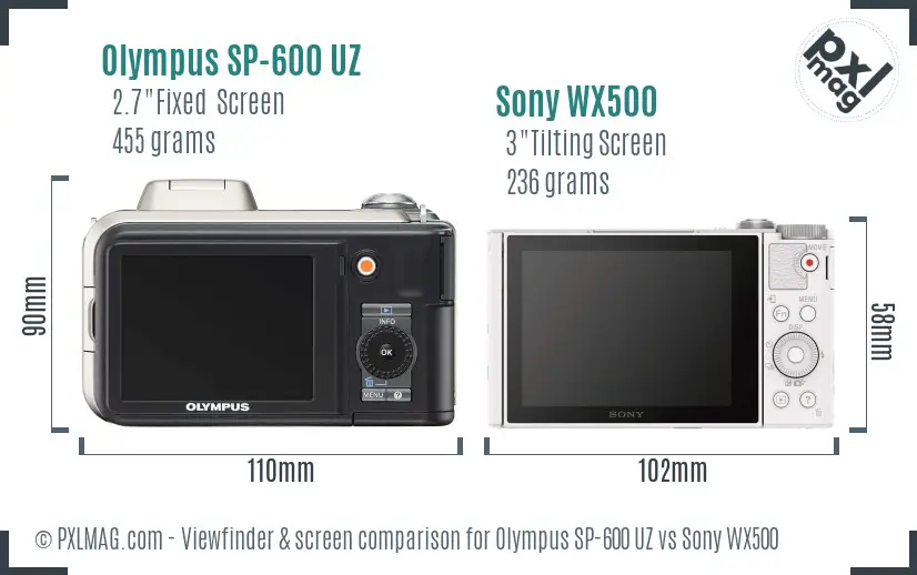 Olympus SP-600 UZ vs Sony WX500 Screen and Viewfinder comparison