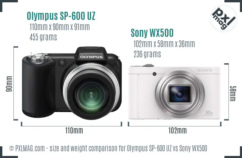 Olympus SP-600 UZ vs Sony WX500 size comparison