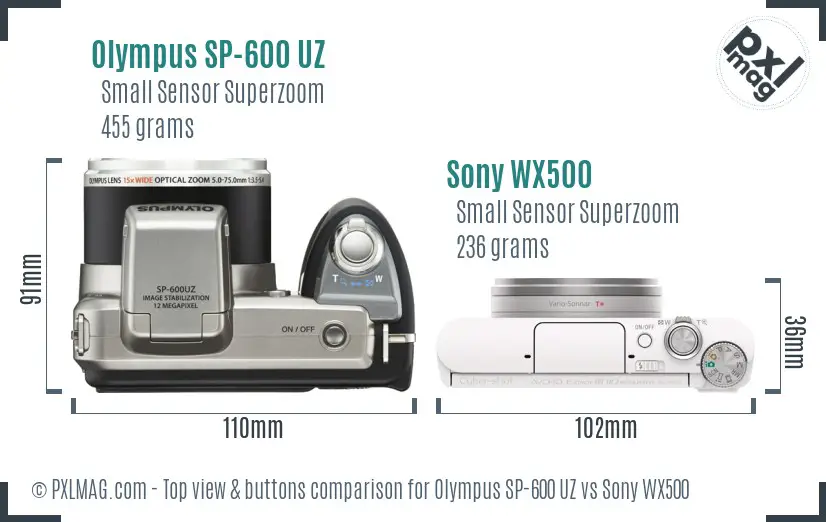 Olympus SP-600 UZ vs Sony WX500 top view buttons comparison