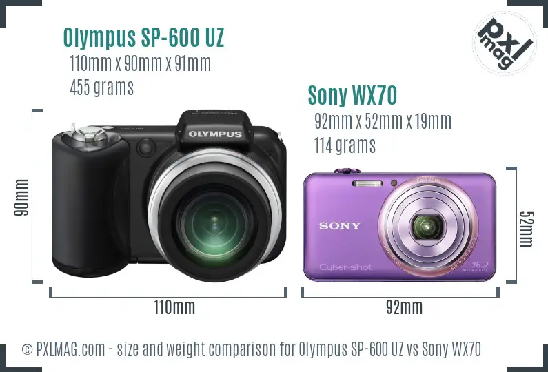 Olympus SP-600 UZ vs Sony WX70 size comparison