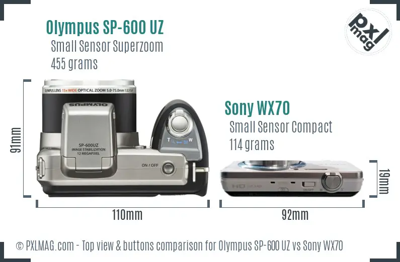 Olympus SP-600 UZ vs Sony WX70 top view buttons comparison