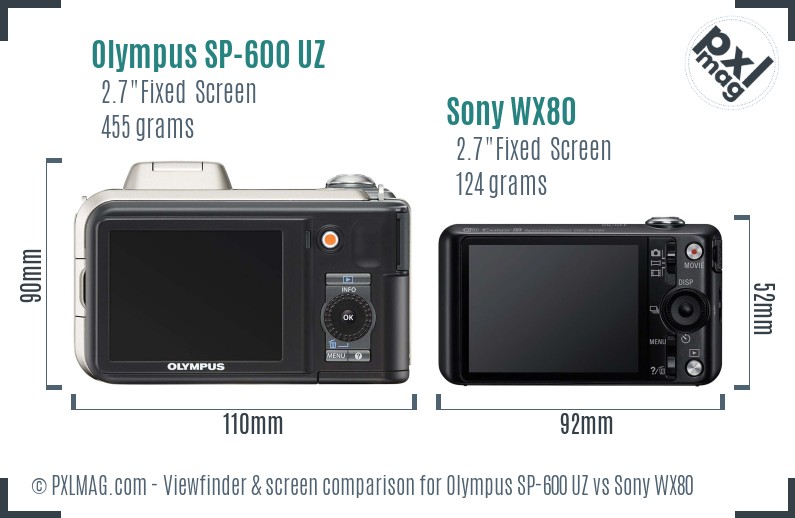 Olympus SP-600 UZ vs Sony WX80 Screen and Viewfinder comparison