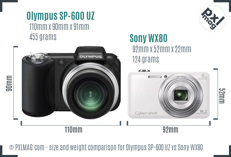Olympus SP-600 UZ vs Sony WX80 size comparison