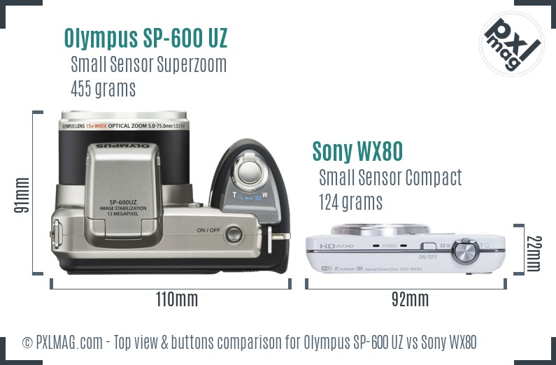Olympus SP-600 UZ vs Sony WX80 top view buttons comparison