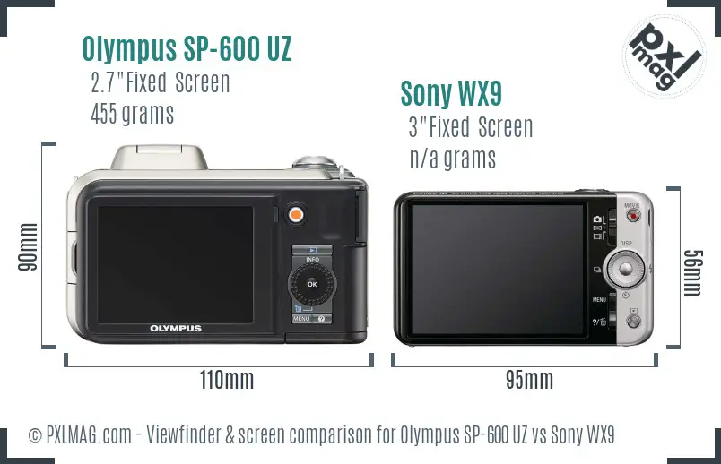 Olympus SP-600 UZ vs Sony WX9 Screen and Viewfinder comparison