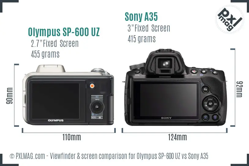 Olympus SP-600 UZ vs Sony A35 Screen and Viewfinder comparison