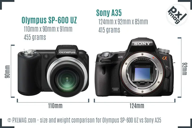 Olympus SP-600 UZ vs Sony A35 size comparison