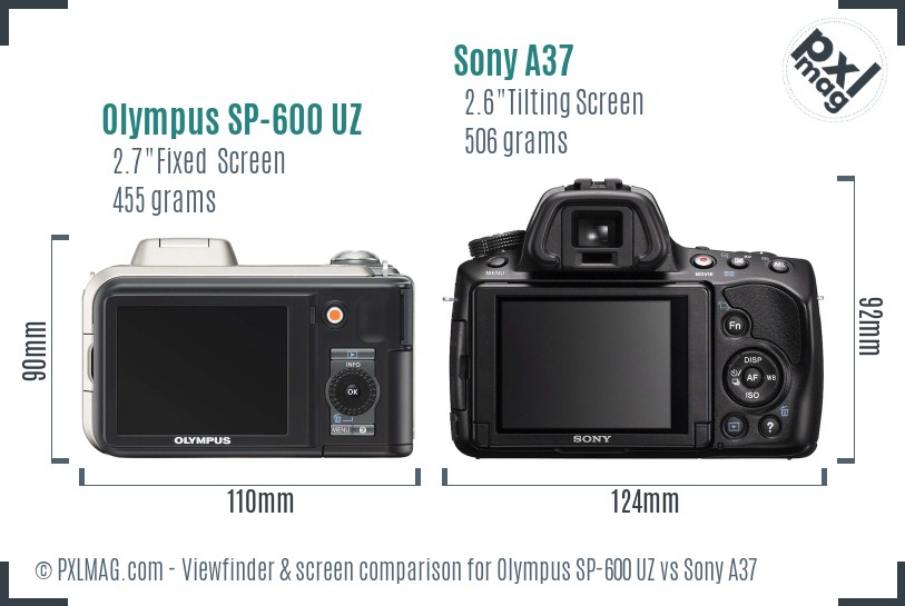 Olympus SP-600 UZ vs Sony A37 Screen and Viewfinder comparison