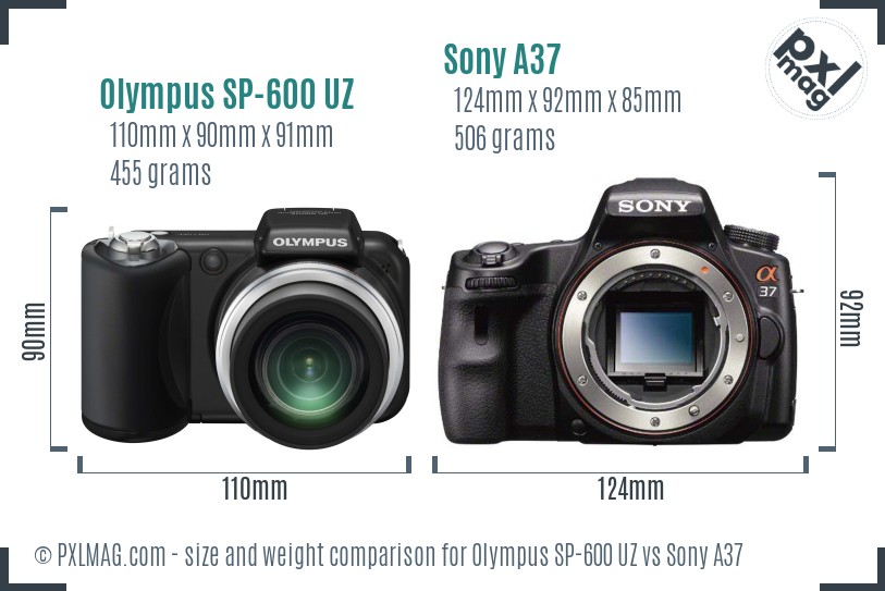 Olympus SP-600 UZ vs Sony A37 size comparison