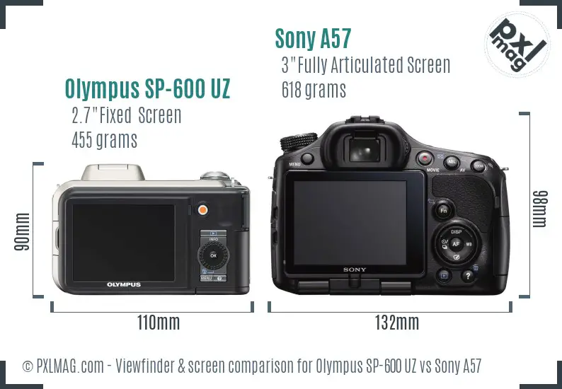 Olympus SP-600 UZ vs Sony A57 Screen and Viewfinder comparison