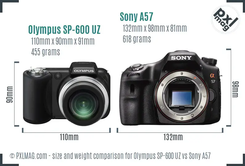 Olympus SP-600 UZ vs Sony A57 size comparison