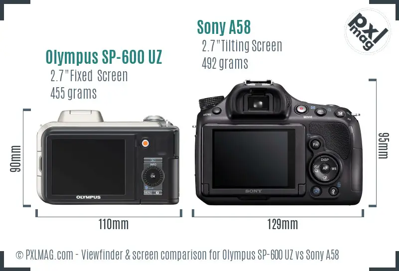 Olympus SP-600 UZ vs Sony A58 Screen and Viewfinder comparison Olympus SP-600 UZ vs Sony A58 Screen and Viewfinder comparison