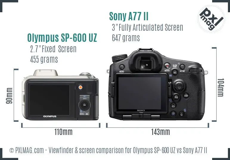 Olympus SP-600 UZ vs Sony A77 II Screen and Viewfinder comparison