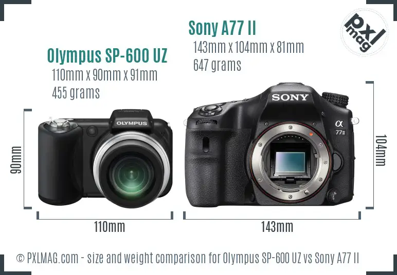 Olympus SP-600 UZ vs Sony A77 II size comparison