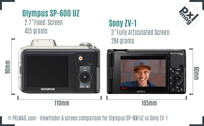 Olympus SP-600 UZ vs Sony ZV-1 Screen and Viewfinder comparison Olympus SP-600 UZ vs Sony ZV-1 Screen and Viewfinder comparison