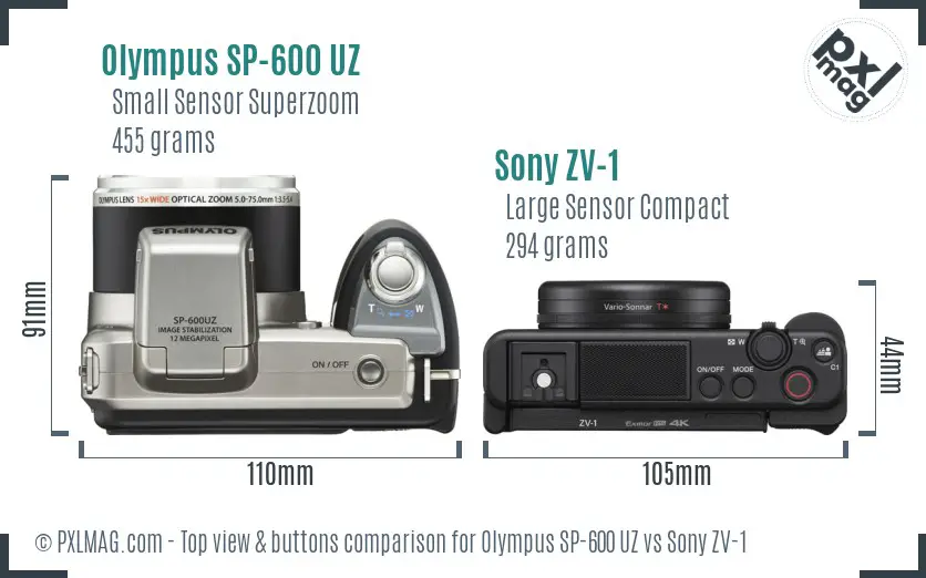 Olympus SP-600 UZ vs Sony ZV-1 top view buttons comparison Olympus SP-600 UZ vs Sony ZV-1 top view buttons comparison
