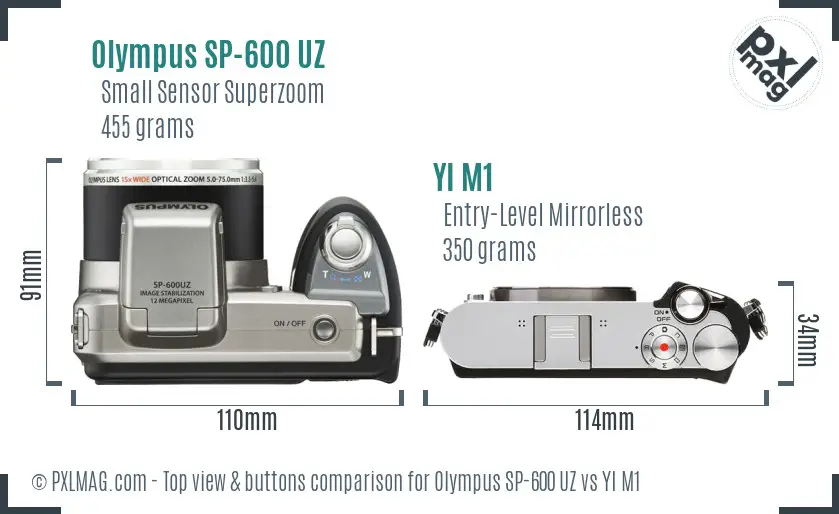 Olympus SP-600 UZ vs YI M1 top view buttons comparison
