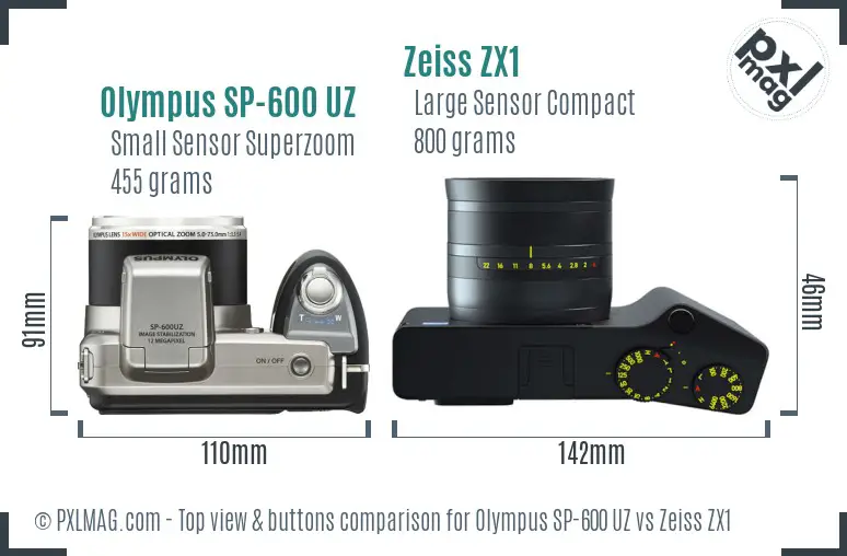 Olympus SP-600 UZ vs Zeiss ZX1 top view buttons comparison Olympus SP-600 UZ vs Zeiss ZX1 top view buttons comparison