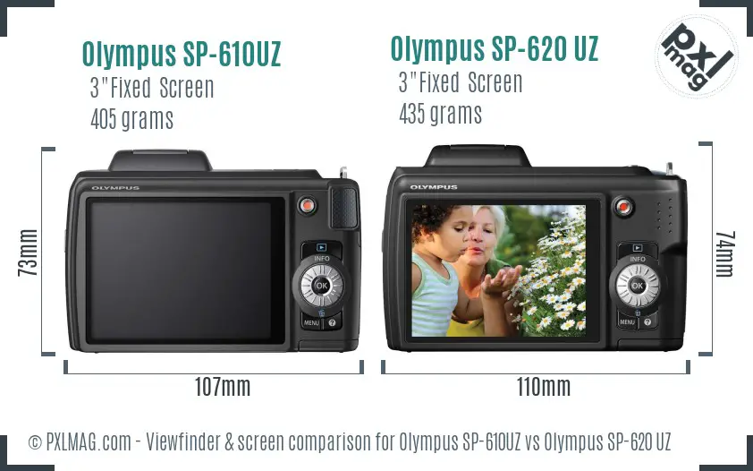 Olympus SP-610UZ vs Olympus SP-620 UZ Screen and Viewfinder comparison