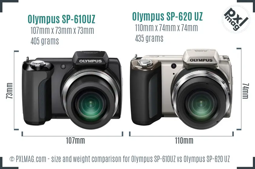 Olympus SP-610UZ vs Olympus SP-620 UZ size comparison