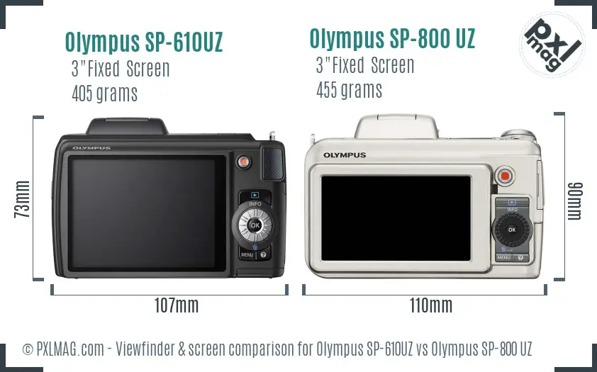 Olympus SP-610UZ vs Olympus SP-800 UZ Screen and Viewfinder comparison