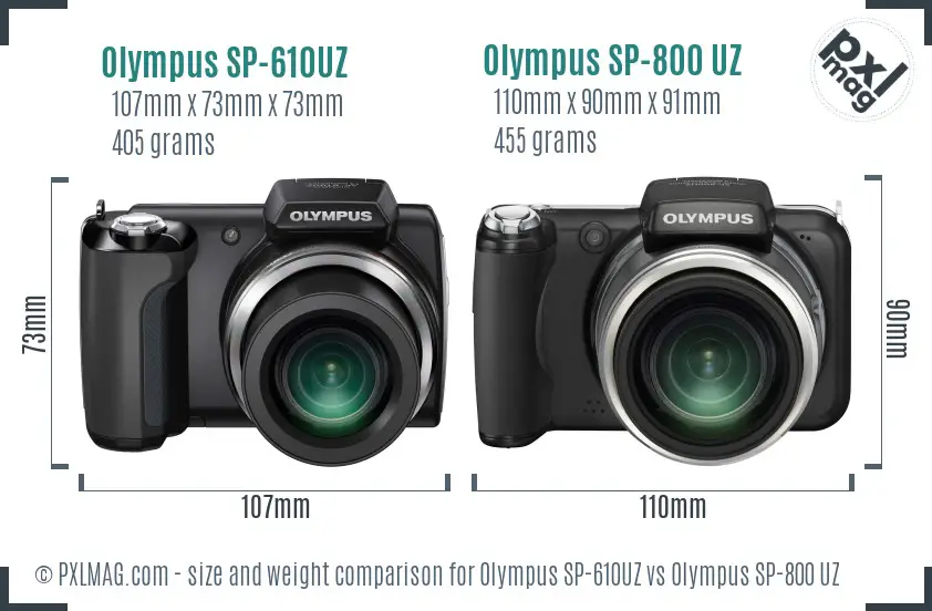 Olympus SP-610UZ vs Olympus SP-800 UZ size comparison