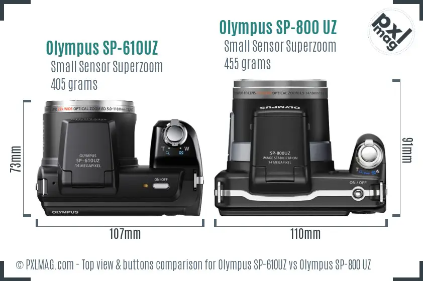 Olympus SP-610UZ vs Olympus SP-800 UZ top view buttons comparison