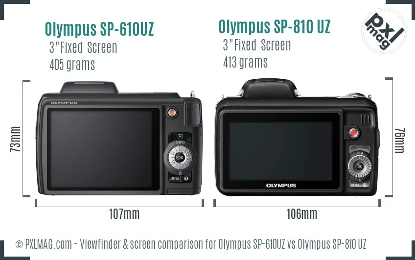 Olympus SP-610UZ vs Olympus SP-810 UZ Screen and Viewfinder comparison