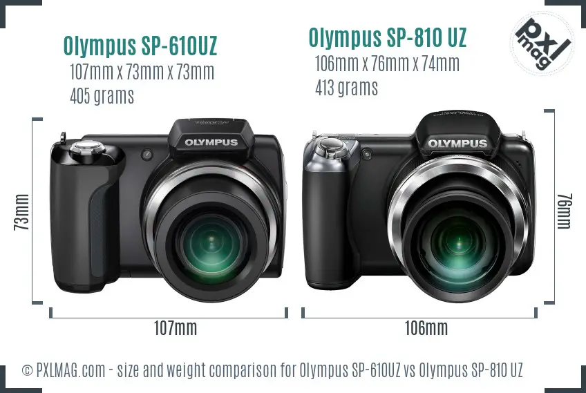 Olympus SP-610UZ vs Olympus SP-810 UZ size comparison
