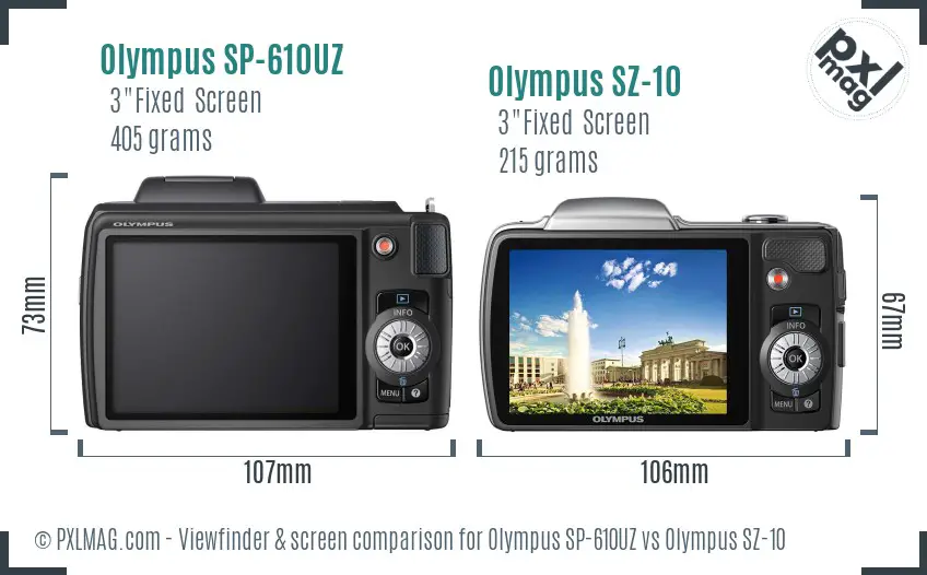 Olympus SP-610UZ vs Olympus SZ-10 Screen and Viewfinder comparison