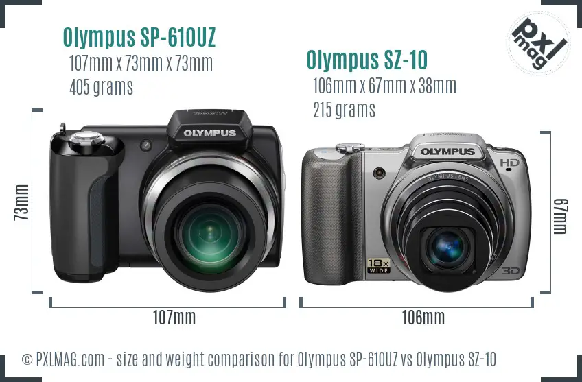 Olympus SP-610UZ vs Olympus SZ-10 size comparison