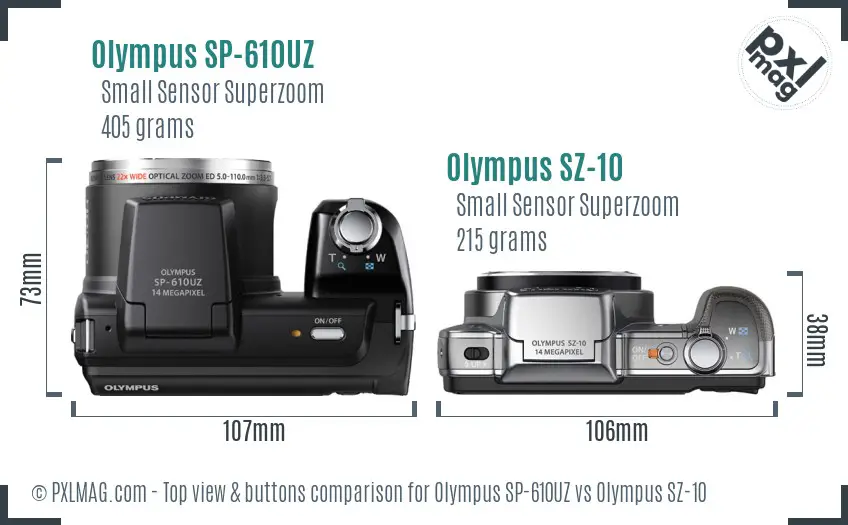 Olympus SP-610UZ vs Olympus SZ-10 top view buttons comparison