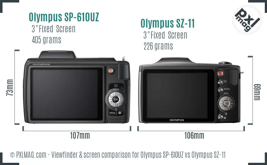 Olympus SP-610UZ vs Olympus SZ-11 Screen and Viewfinder comparison