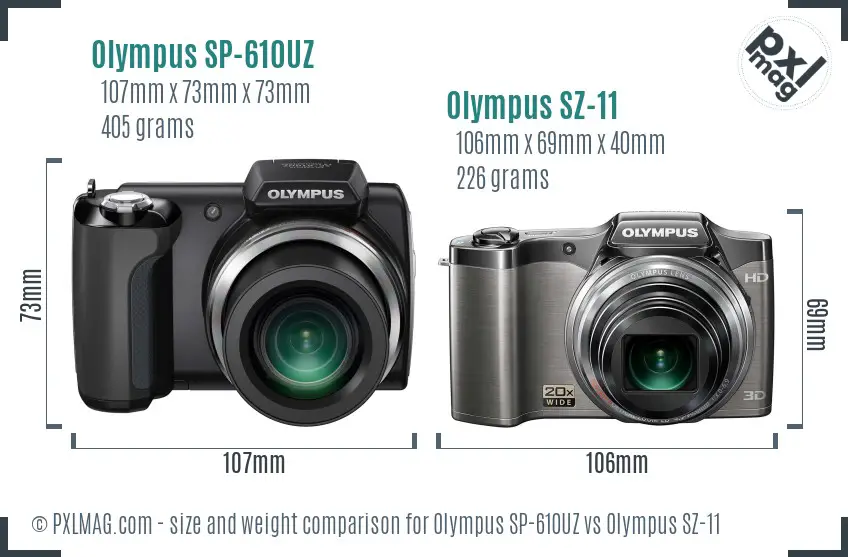 Olympus SP-610UZ vs Olympus SZ-11 size comparison
