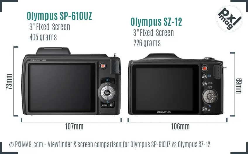 Olympus SP-610UZ vs Olympus SZ-12 Screen and Viewfinder comparison