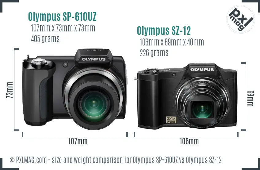 Olympus SP-610UZ vs Olympus SZ-12 size comparison