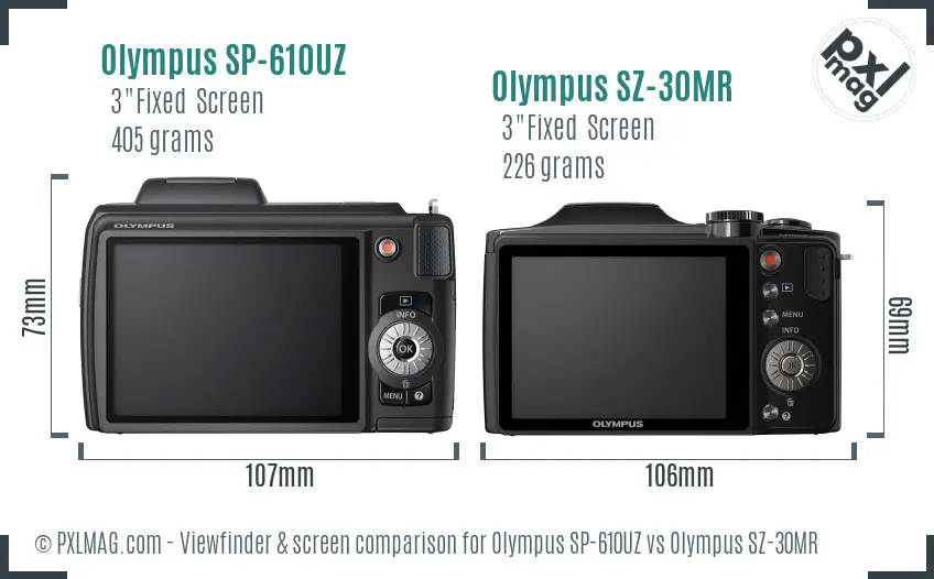 Olympus SP-610UZ vs Olympus SZ-30MR Screen and Viewfinder comparison