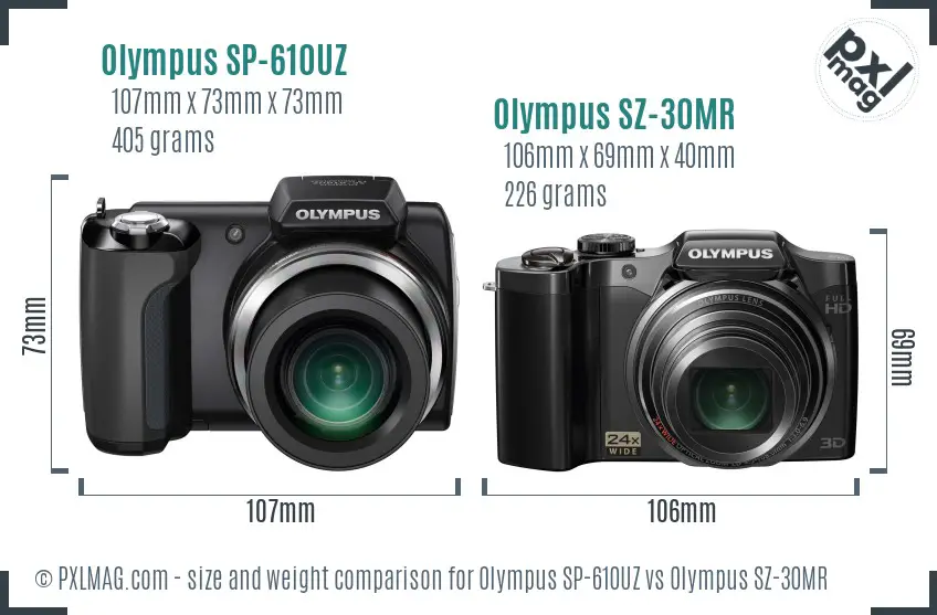 Olympus SP-610UZ vs Olympus SZ-30MR size comparison