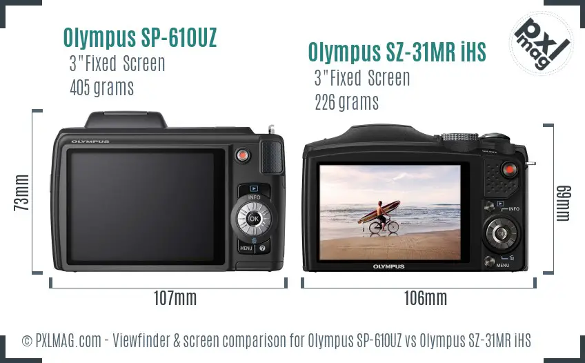 Olympus SP-610UZ vs Olympus SZ-31MR iHS Screen and Viewfinder comparison