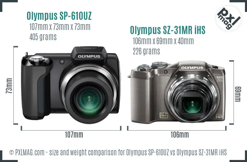 Olympus SP-610UZ vs Olympus SZ-31MR iHS size comparison