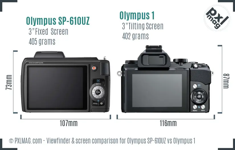 Olympus SP-610UZ vs Olympus 1 Screen and Viewfinder comparison