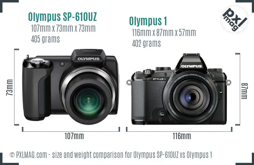 Olympus SP-610UZ vs Olympus 1 size comparison