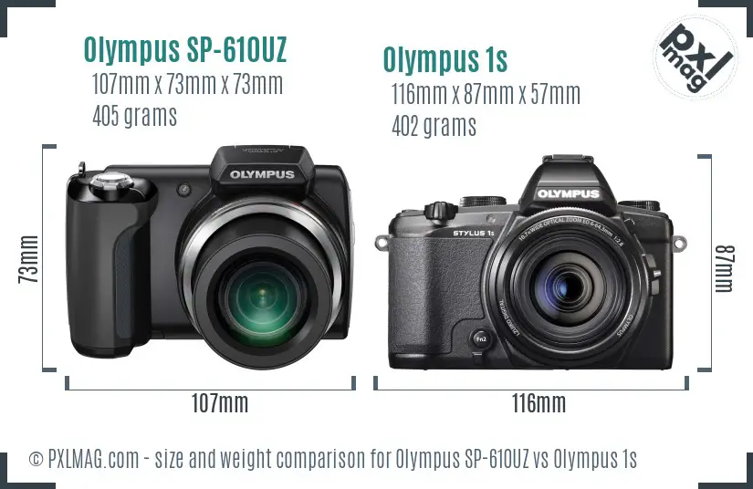 Olympus SP-610UZ vs Olympus 1s size comparison