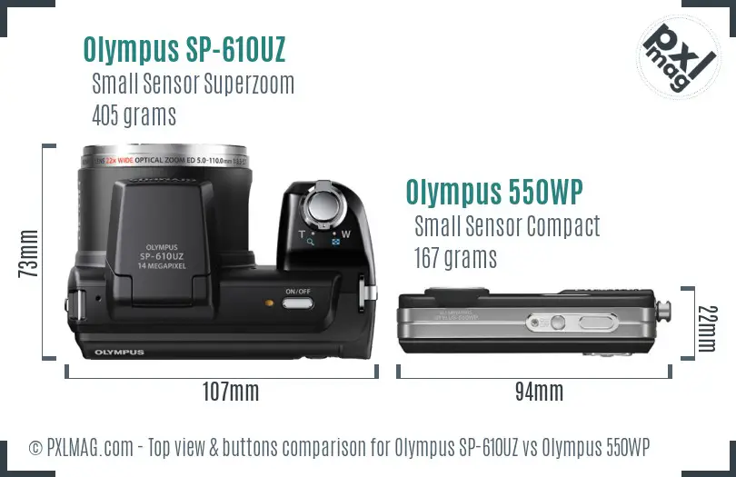 Olympus SP-610UZ vs Olympus 550WP top view buttons comparison