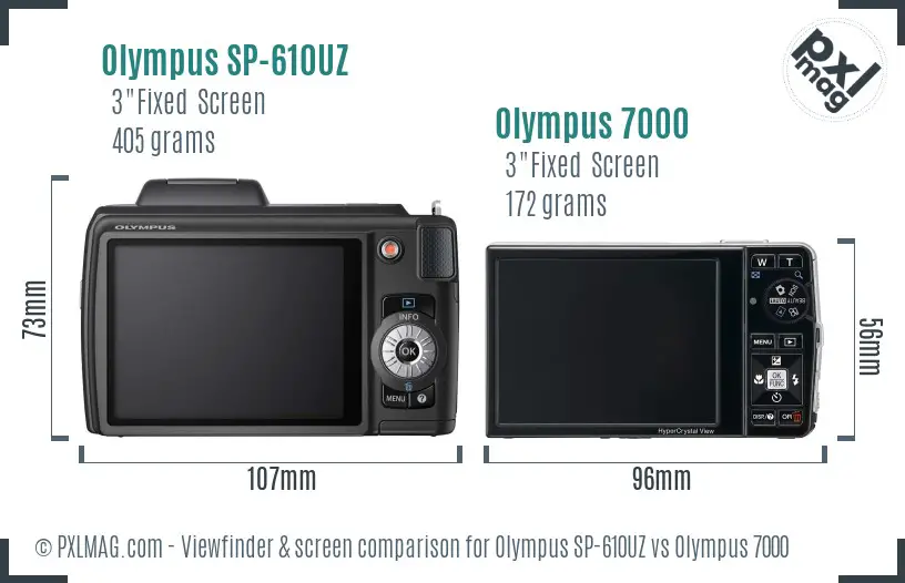 Olympus SP-610UZ vs Olympus 7000 Screen and Viewfinder comparison