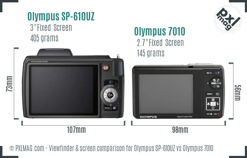 Olympus SP-610UZ vs Olympus 7010 Screen and Viewfinder comparison