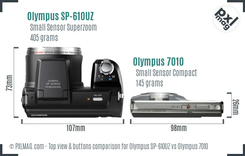 Olympus SP-610UZ vs Olympus 7010 top view buttons comparison