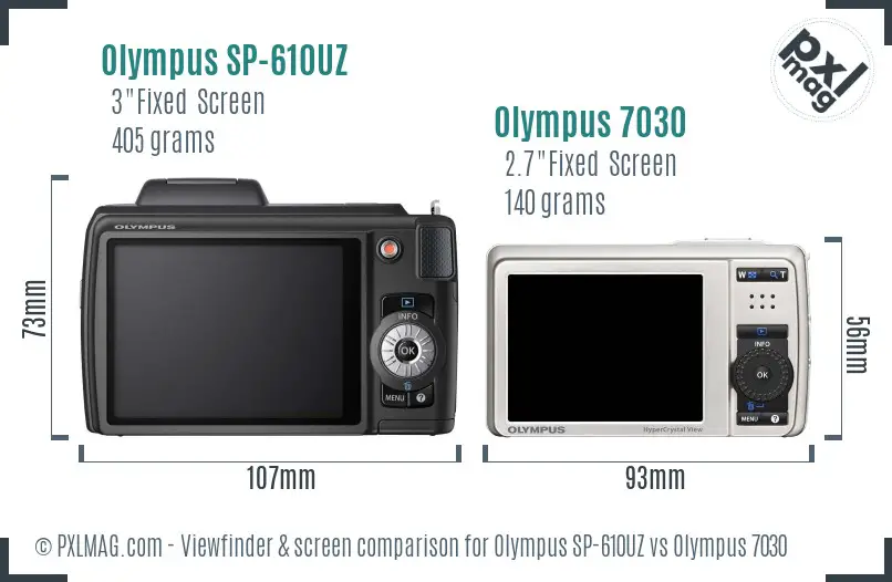 Olympus SP-610UZ vs Olympus 7030 Screen and Viewfinder comparison