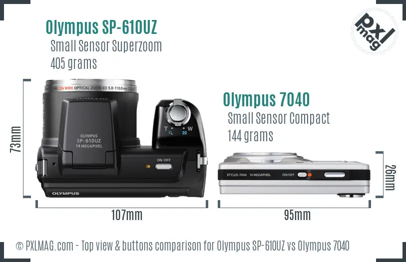 Olympus SP-610UZ vs Olympus 7040 top view buttons comparison