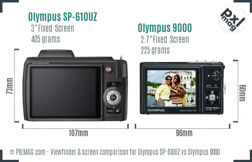 Olympus SP-610UZ vs Olympus 9000 Screen and Viewfinder comparison